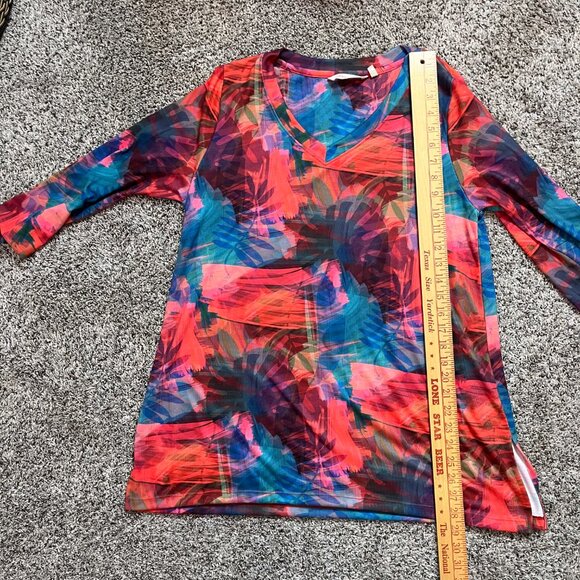 Soft Surroundings Breezy Bloom Tropical Tunic Women's Medium 3/4 Sleeve V-Neck - Picture 13 of 14